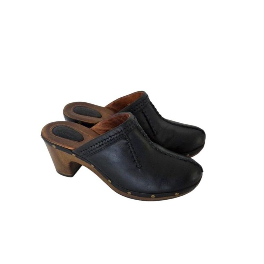 Clarks Artisan Leather Studded Platform Clogs / Mules Black Sz 8.5 Retro Boho